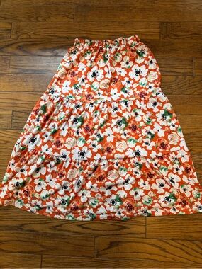 Tiered A-Line Midi Skirt in Orange Floral